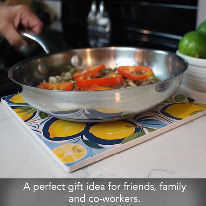 Thirstystone Cucina Al Limone Decorative Heat Tolerant Stone Trivet with Non-Skid Cork Backing 8” Square