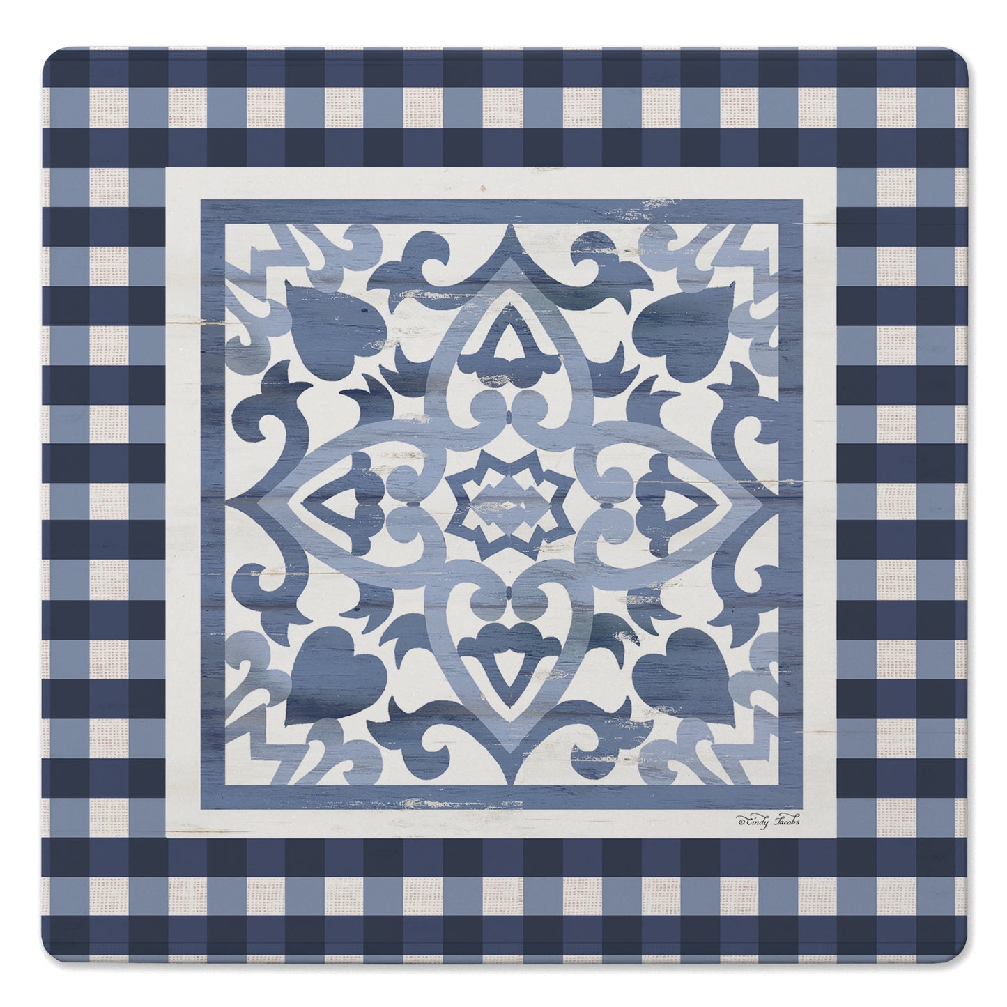 Thirstystone Blue Ivey Decorative Heat Tolerant Stone Trivet with Non-Skid Cork Backing 8” Square