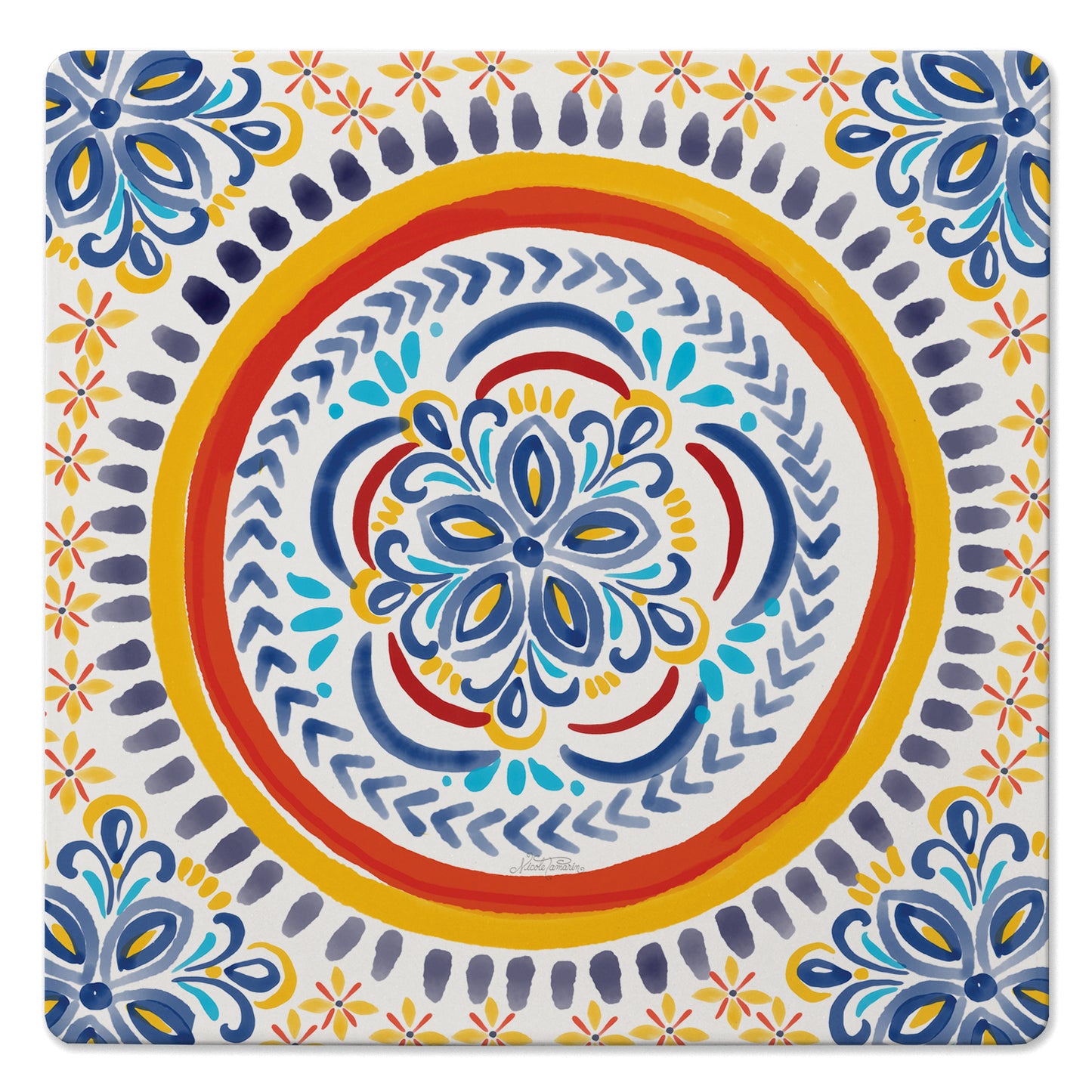 Thirstystone Spanish Tile Design Decorative Heat Tolerant Stone Trivet with Non-Skid Cork Backing 8” Square