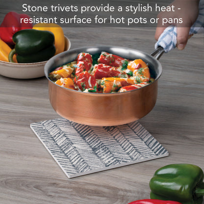 Thirstystone Chevron Decorative Heat Tolerant Stone Trivet with Non-Skid Cork Backing 8” Square