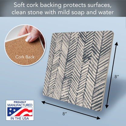 Thirstystone Chevron Decorative Heat Tolerant Stone Trivet with Non-Skid Cork Backing 8” Square