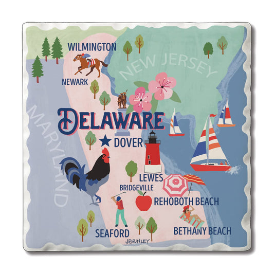 Thirstystone Delaware State Attractions 4 Pack Tumbled Tile Stone Coasters 4” Square Manufactured in the USA