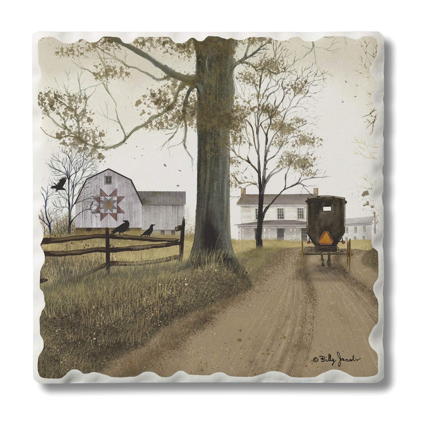 Thirstystone Amish Buggy Single Tumbled Tile Stone Coaster with Protective Cork Backing Manufactured in The USA 4" Square, Artistic, Easily Wipes Clean