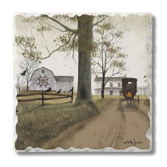 Thirstystone Amish Buggy Single Tumbled Tile Stone Coaster with Protective Cork Backing Manufactured in The USA 4" Square, Artistic, Easily Wipes Clean
