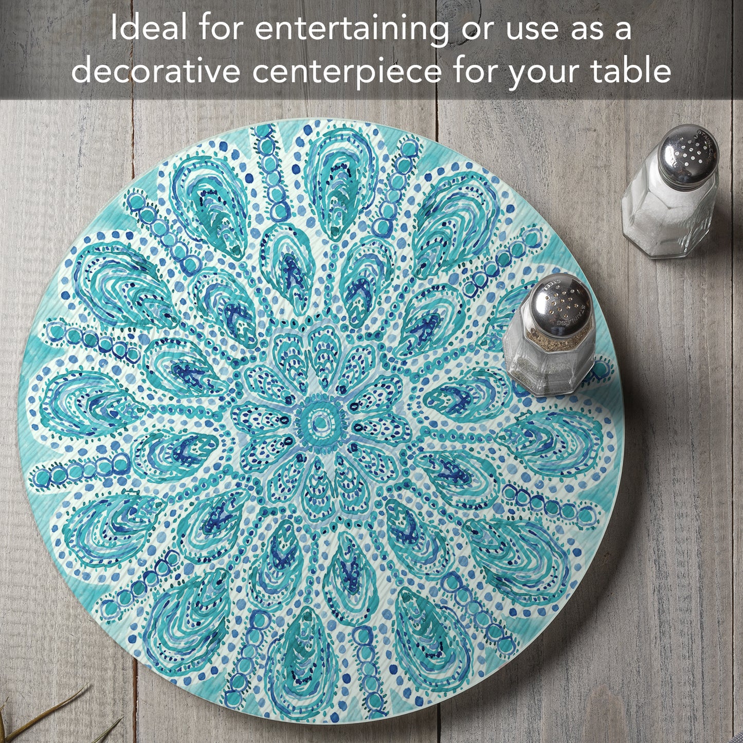 CounterArt Ocean Fantasy 4mm Tempered Glass Lazy Susan Turntable 13" Diameter