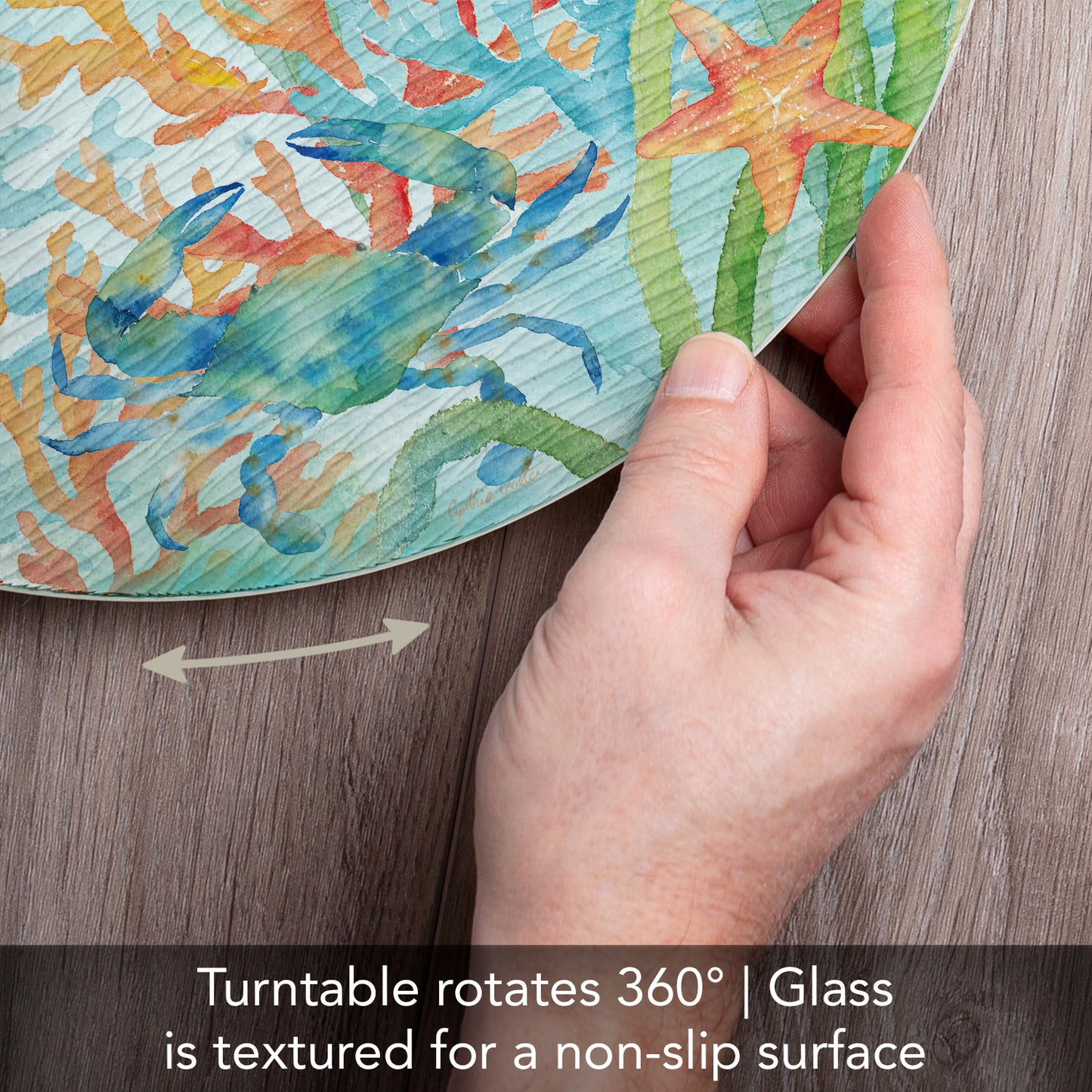 CounterArt Sea Life Serenade 4mm Tempered Glass Lazy Susan Turntable 13" Diameter