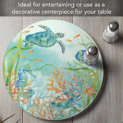 CounterArt Sea Life Serenade 4mm Tempered Glass Lazy Susan Turntable 13" Diameter