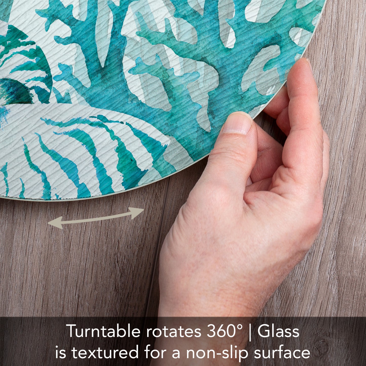 CounterArt Coral Life 4mm Tempered Glass Lazy Susan Turntable 13" Diameter