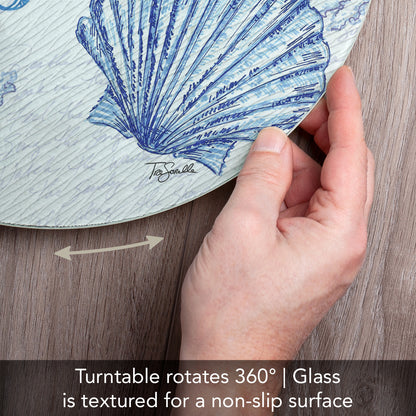 CounterArt Coastal Sketch 4mm Tempered Glass Lazy Susan Turntable 13" Diameter