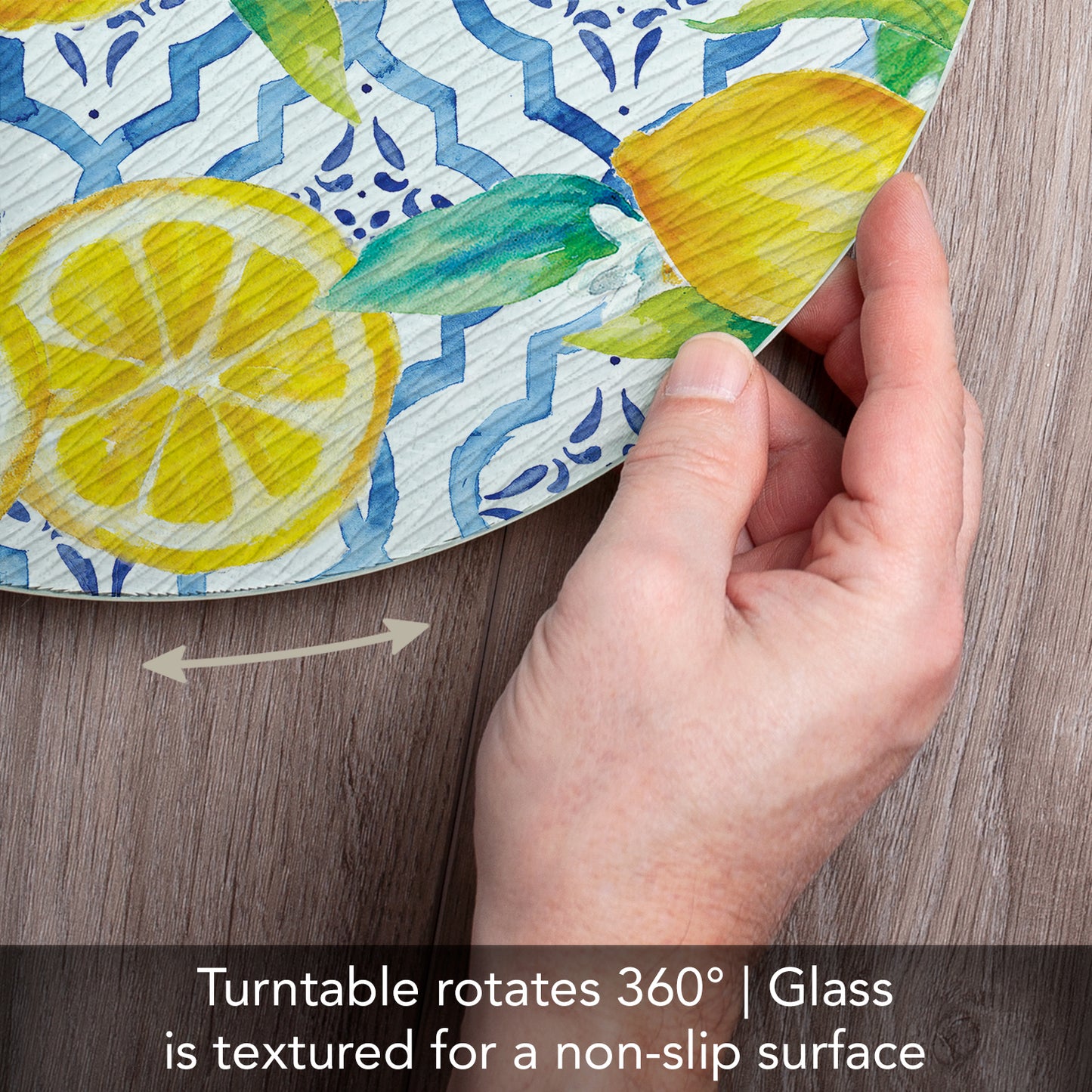 CounterArt Lovely Lemons 4mm Tempered Glass Lazy Susan Turntable 13" Diameter