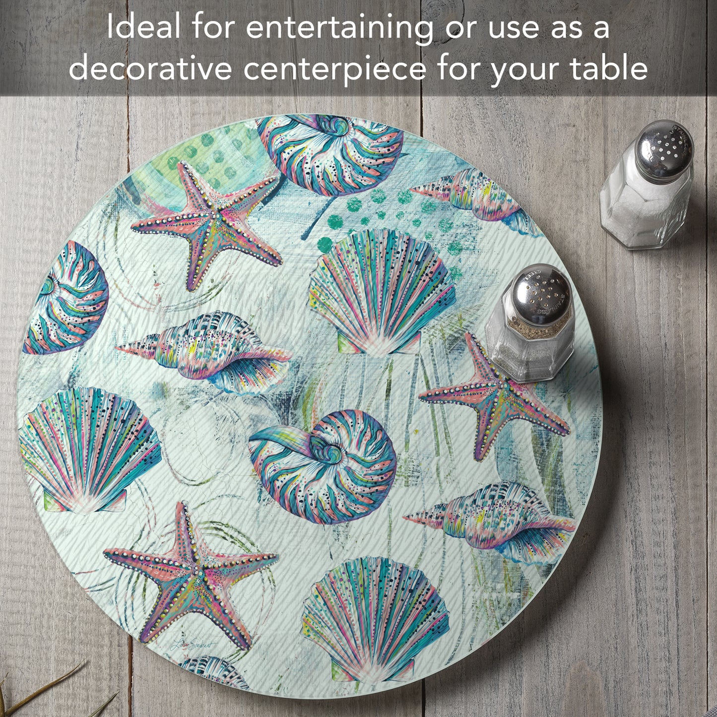 CounterArt Jewels of The Sea 4mm Tempered Glass Lazy Susan Turntable 13" Diameter