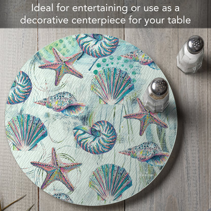 CounterArt Jewels of The Sea 4mm Tempered Glass Lazy Susan Turntable 13" Diameter