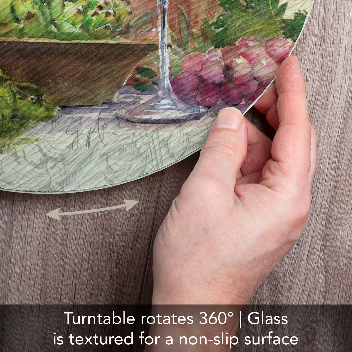 Counterart Rustic Wine 4mm Tempered Glass Lazy Susan Turntable 13" Diameter