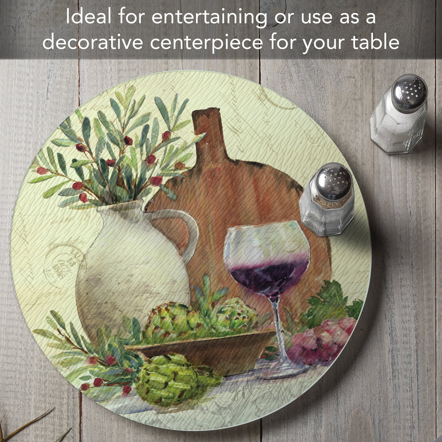 Counterart Rustic Wine 4mm Tempered Glass Lazy Susan Turntable 13" Diameter