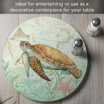 CounterArt Caribbean Seas 4mm Tempered Glass Lazy Susan Turntable 13" Diameter