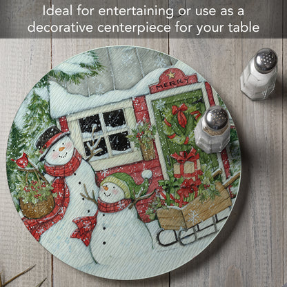 CounterArt Snowman's Farmhouse 4mm Tempered Glass Lazy Susan Turntable 13" Diameter