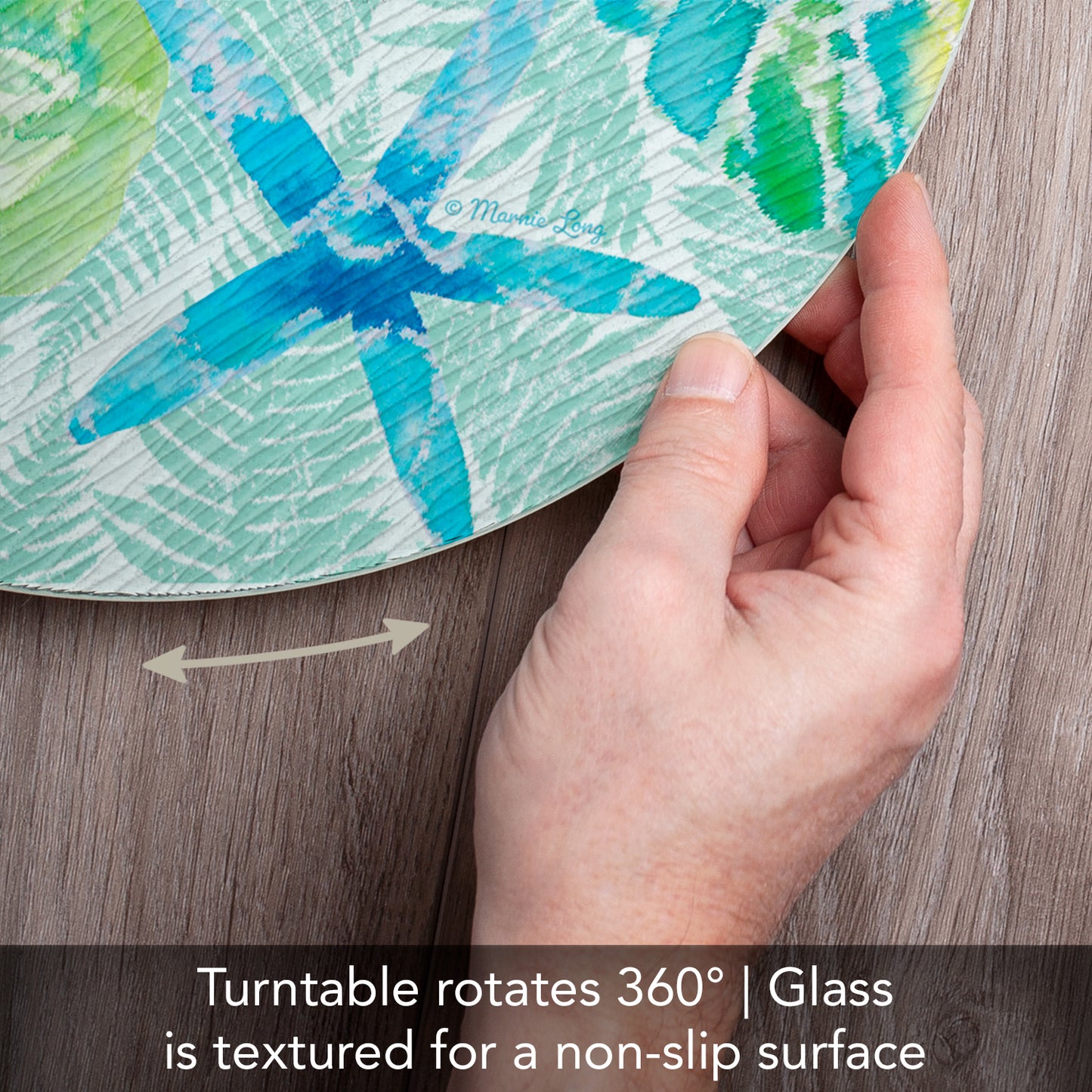 CounterArt Isla Mona Coastal 4mm Tempered Glass Lazy Susan Turntable 13" Diameter