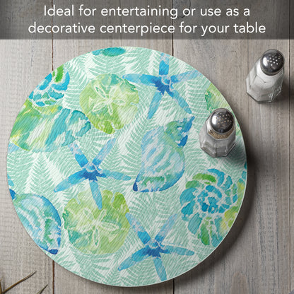 CounterArt Isla Mona Coastal 4mm Tempered Glass Lazy Susan Turntable 13" Diameter