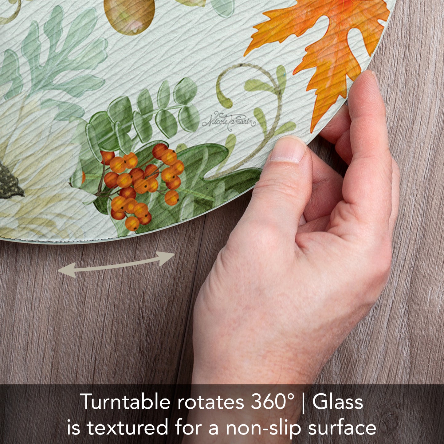 CounterArt Farmhouse Fall 4mm Tempered Glass Lazy Susan Turntable 13" Diameter