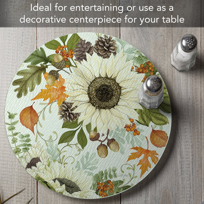 CounterArt Farmhouse Fall 4mm Tempered Glass Lazy Susan Turntable 13" Diameter