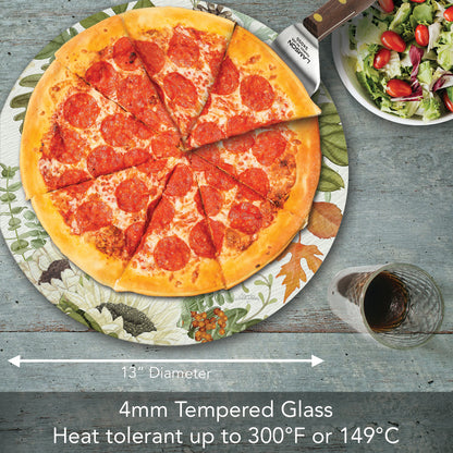 CounterArt Farmhouse Fall 4mm Tempered Glass Lazy Susan Turntable 13" Diameter