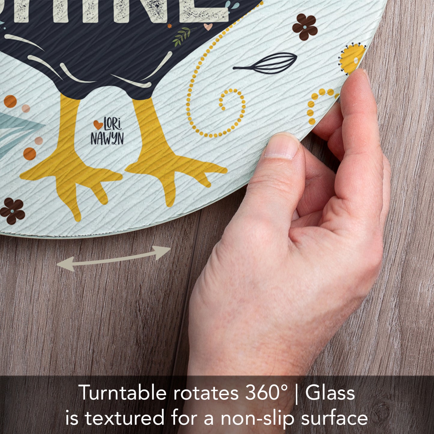 CounterArt Rise & Shine Rooster 4mm Tempered Glass Lazy Susan Turntable 13" Diameter