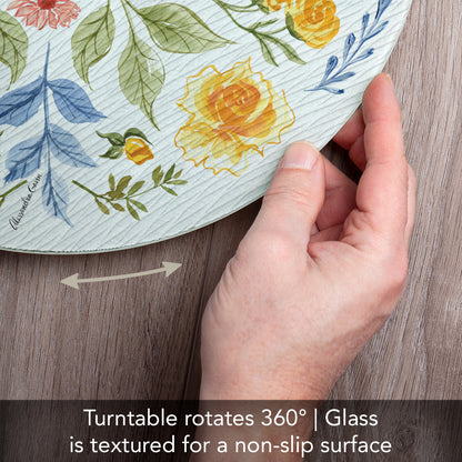 CounterArt Floral Bee 4mm Tempered Glass Lazy Susan Turntable 13" Diameter