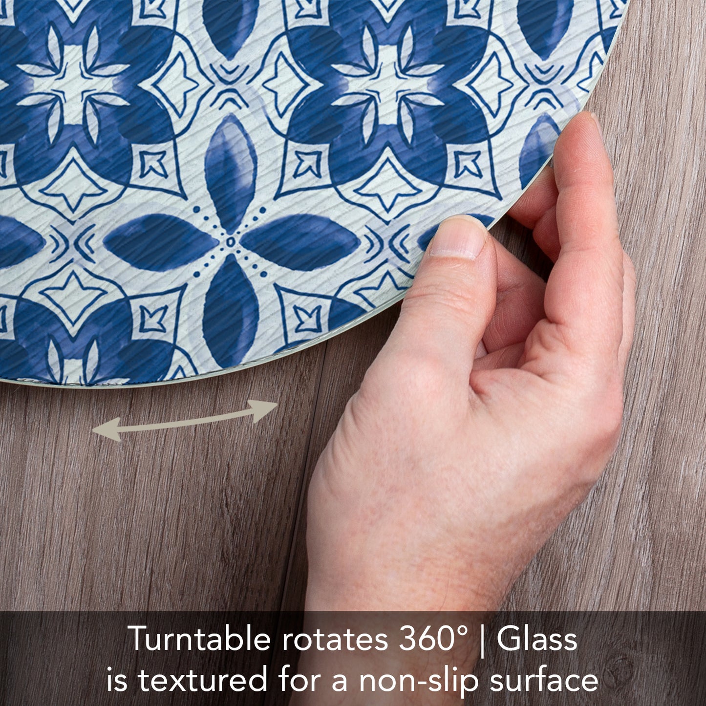 CounterArt Blue Pattern 4mm Tempered Glass Lazy Susan Turntable 13" Diameter