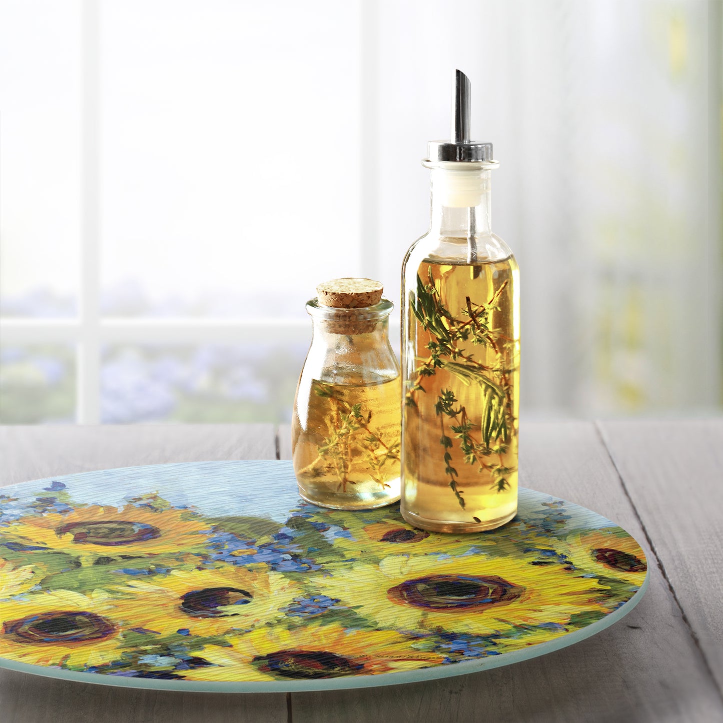 CounterArt Sunflower Gallery 4mm Tempered Glass Lazy Susan Turntable 13" Diameter