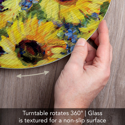 CounterArt Sunflower Gallery 4mm Tempered Glass Lazy Susan Turntable 13" Diameter