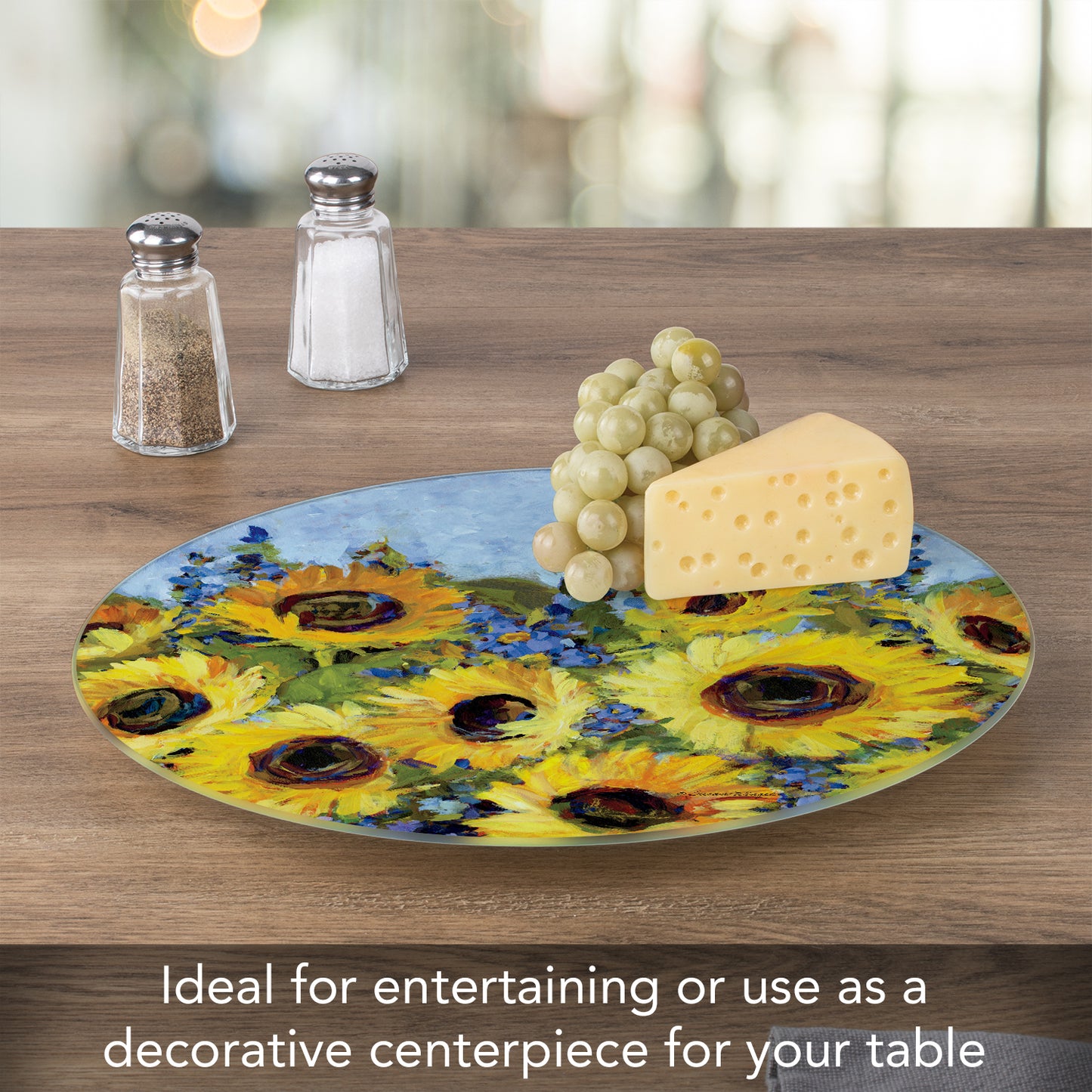 CounterArt Sunflower Gallery 4mm Tempered Glass Lazy Susan Turntable 13" Diameter