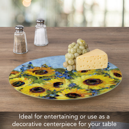CounterArt Sunflower Gallery 4mm Tempered Glass Lazy Susan Turntable 13" Diameter