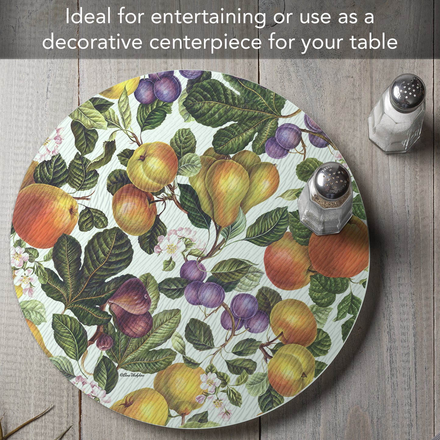 CounterArt Fruit Blossoms 4mm Tempered Glass Lazy Susan Turntable 13" Diameter