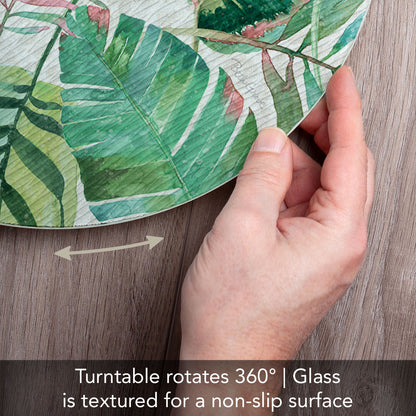 CounterArt Jungle Leaves 4mm Tempered Glass Lazy Susan Turntable 13" Round