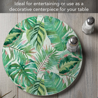 CounterArt Jungle Leaves 4mm Tempered Glass Lazy Susan Turntable 13" Round