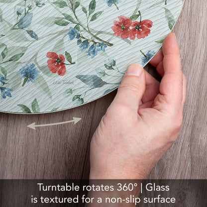 CounterArt Red White & Blue Floral 4mm Tempered Glass Lazy Susan Turntable 13" Diameter