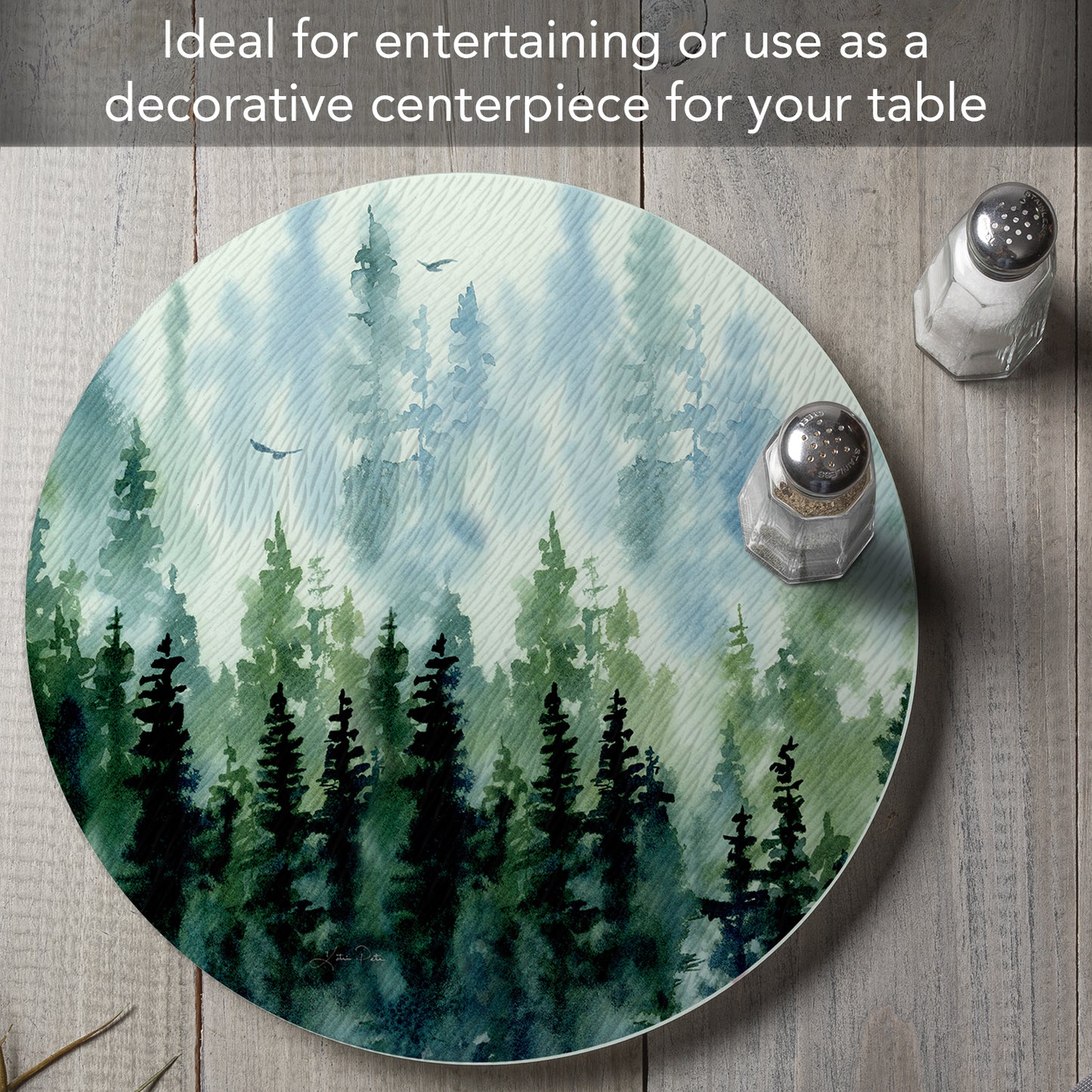 CounterArt Misty Tree Line View 4mm Tempered Glass Lazy Susan Turntable 13" Diameter