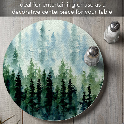 CounterArt Misty Tree Line View 4mm Tempered Glass Lazy Susan Turntable 13" Diameter