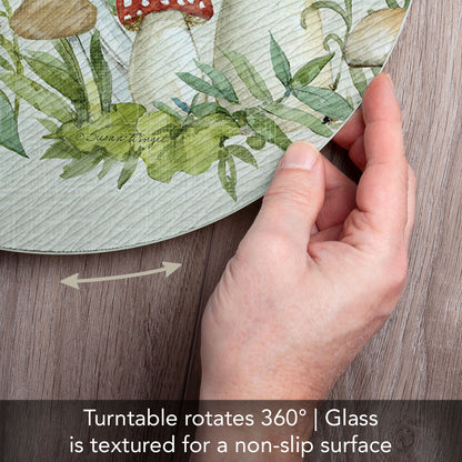 CounterArt Spring Mushrooms 4mm Tempered Glass Lazy Susan Turntable 13" Diameter