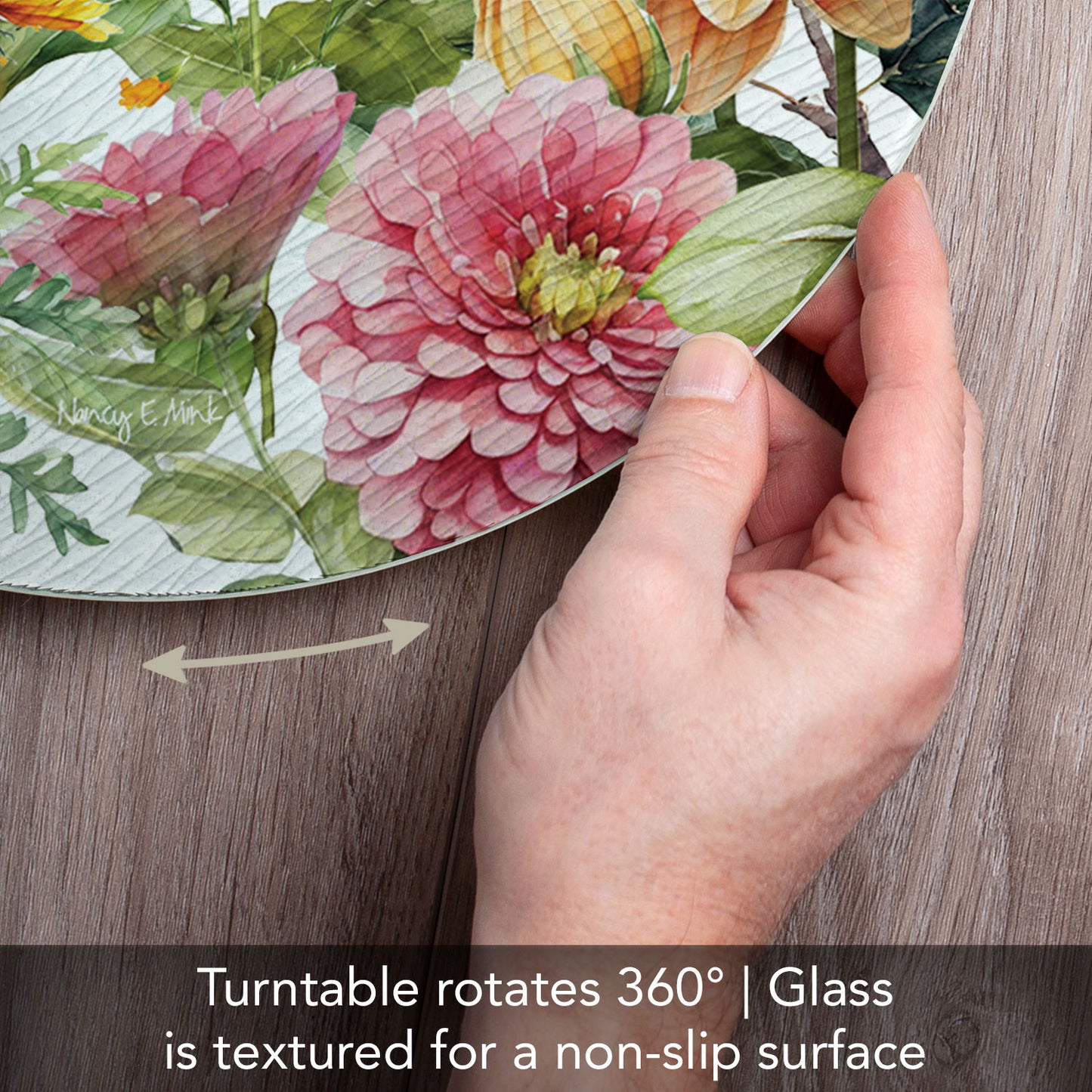 CounterArt Botanica 4mm Tempered Glass Lazy Susan Turntable 13" Diameter