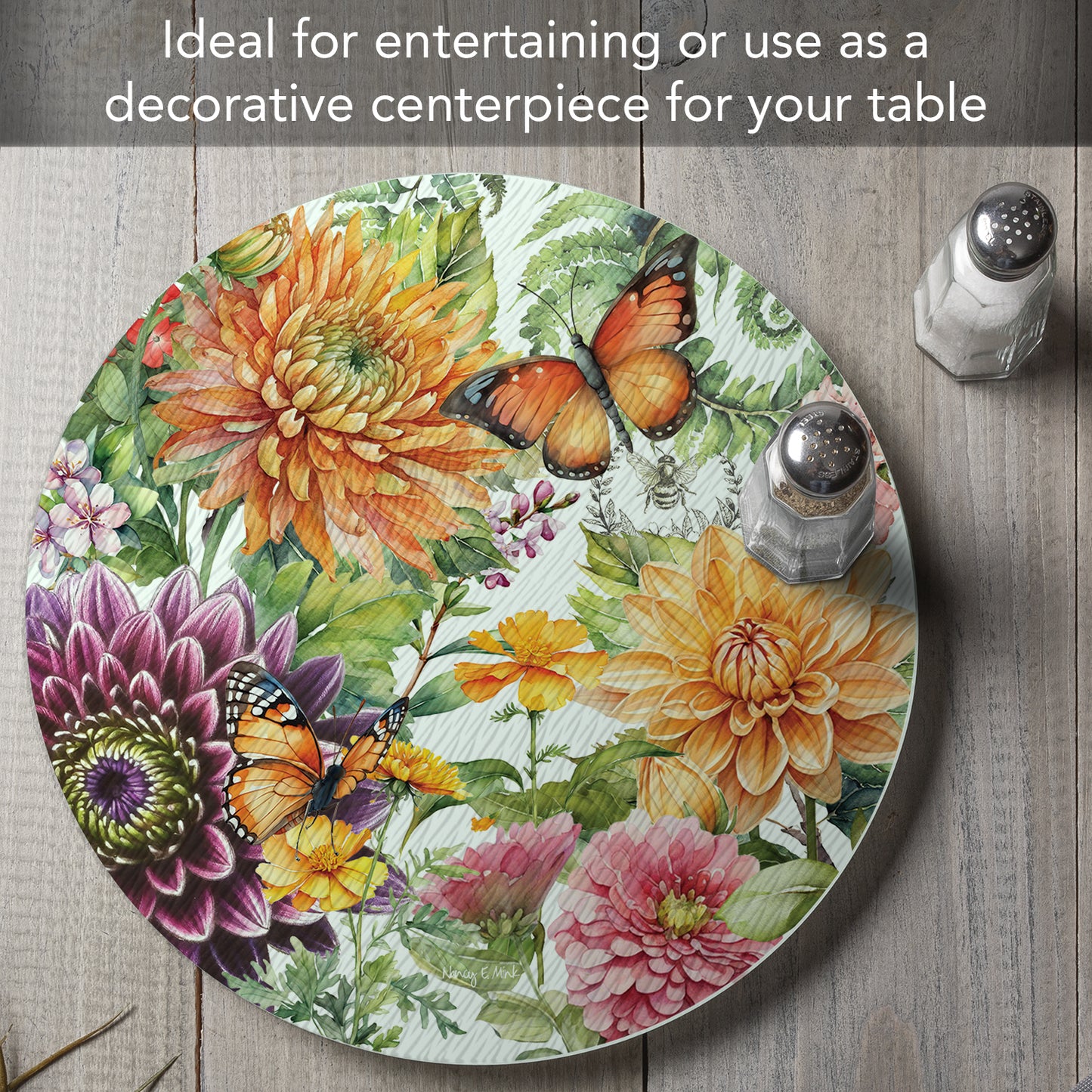 CounterArt Botanica 4mm Tempered Glass Lazy Susan Turntable 13" Diameter