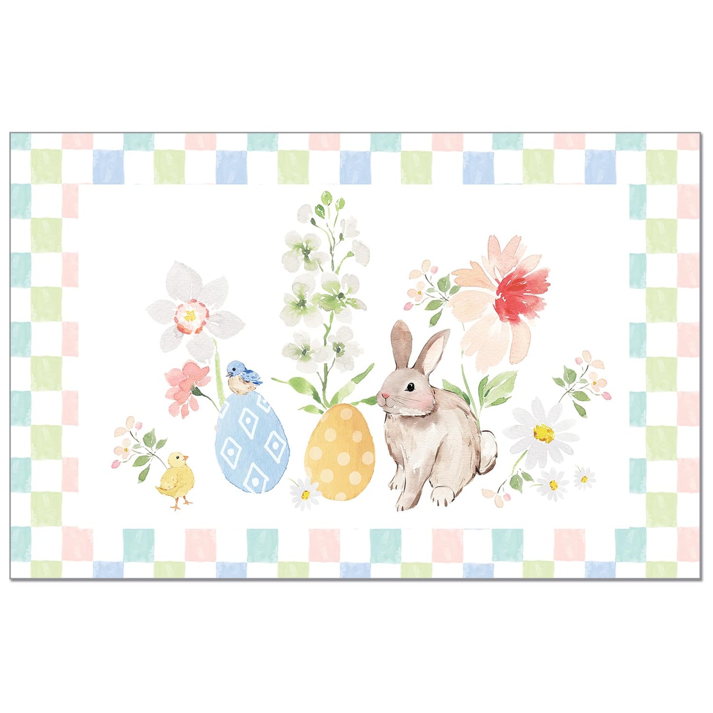 CounterArt Bunny Checkerboard 24 Premium Paper Placemats in Resealable Poly-Bag Made in The USA
