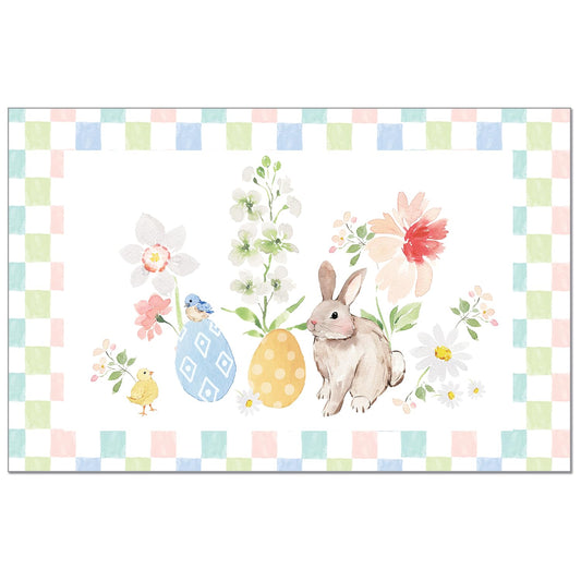 CounterArt Bunny Checkerboard 24 Premium Paper Placemats in Resealable Poly-Bag Made in The USA