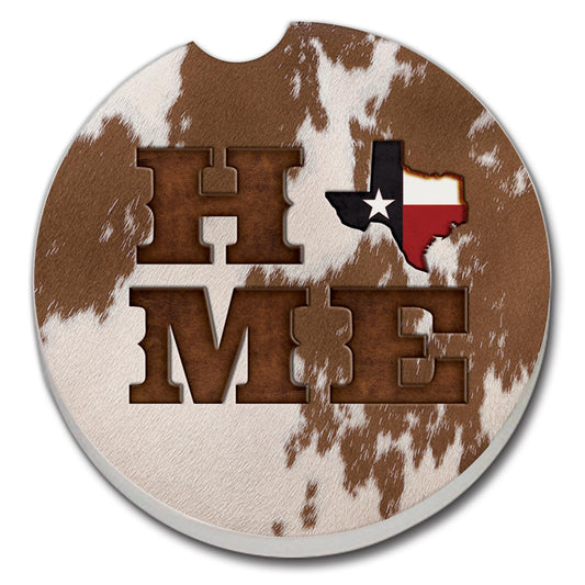 Thirstystone Texas Cowhide Home Single Absorbent Stone Coaster for Vehicle Cup Holder 2.6” Diameter Manufactured in The USA