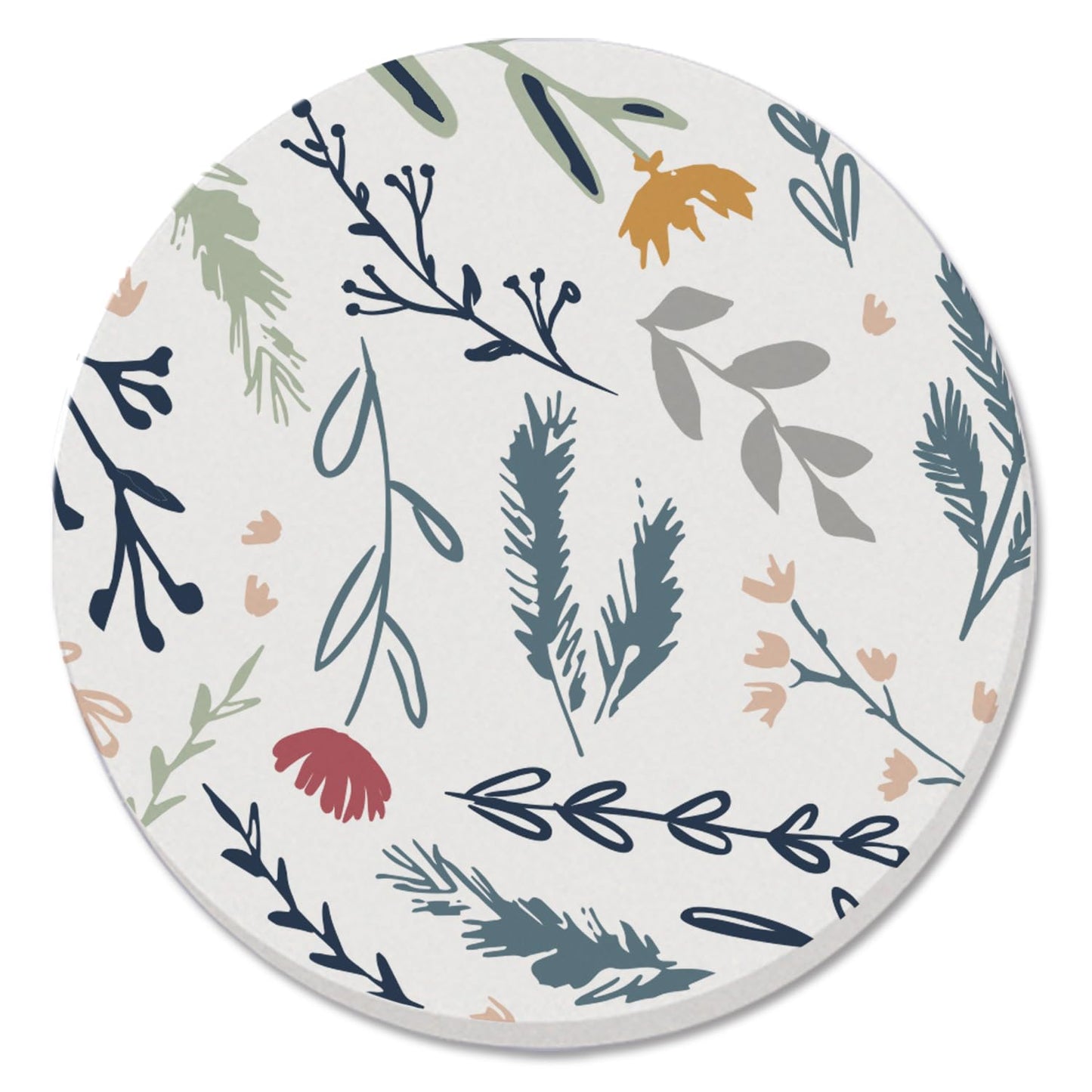 Thirstystone Floral Sketch Single Round Absorbent Stone Coaster with Protective Cork Backing Manufactured in The USA 4" Diameter
