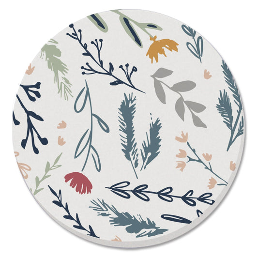 Thirstystone Floral Sketch Single Round Absorbent Stone Coaster with Protective Cork Backing Manufactured in The USA 4" Diameter