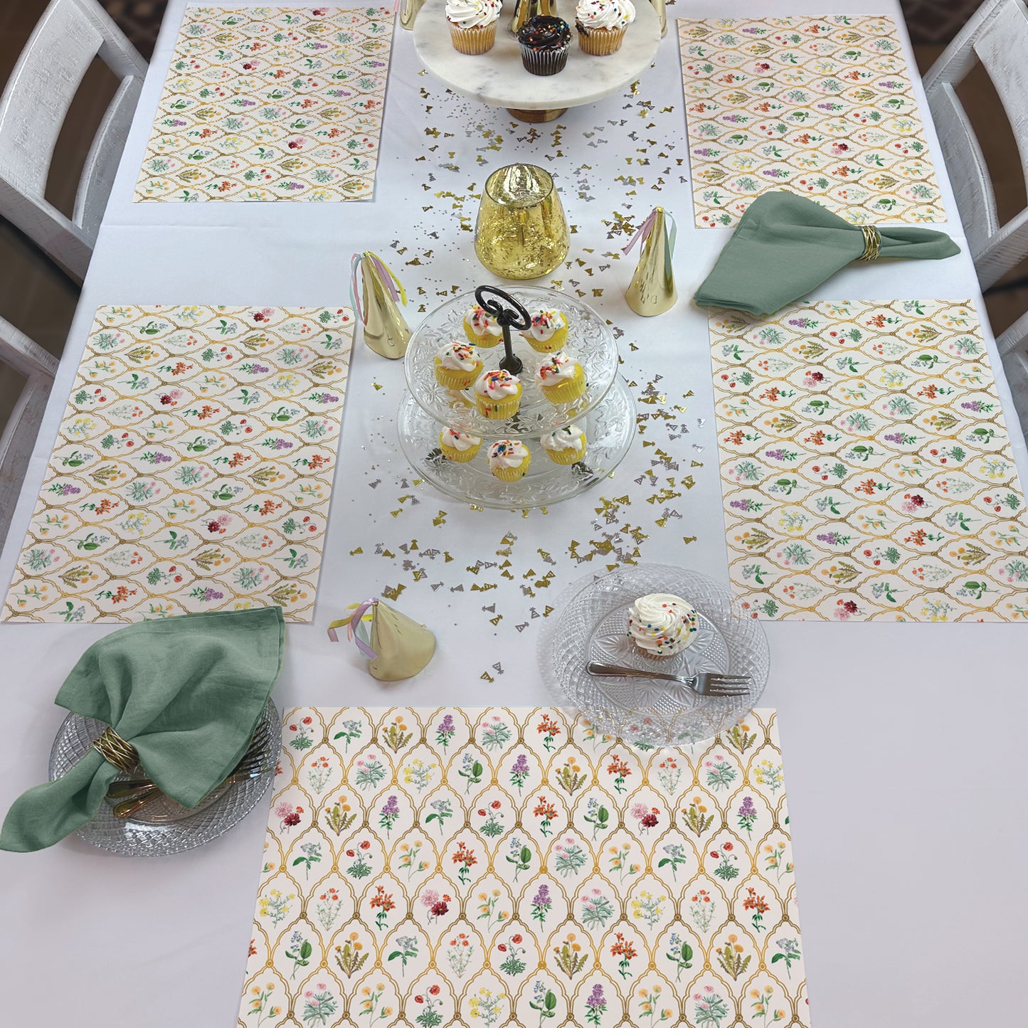 CounterArt Wildflowers 24 Premium Paper Placemats in Resealable Storage Bag Made in The USA 17" x 11"