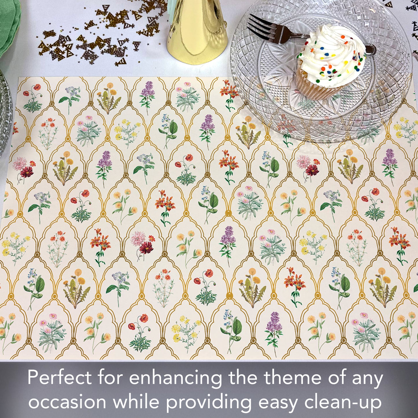 CounterArt Wildflowers 24 Premium Paper Placemats in Resealable Storage Bag Made in The USA 17" x 11"