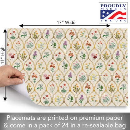 CounterArt Wildflowers 24 Premium Paper Placemats in Resealable Storage Bag Made in The USA 17" x 11"