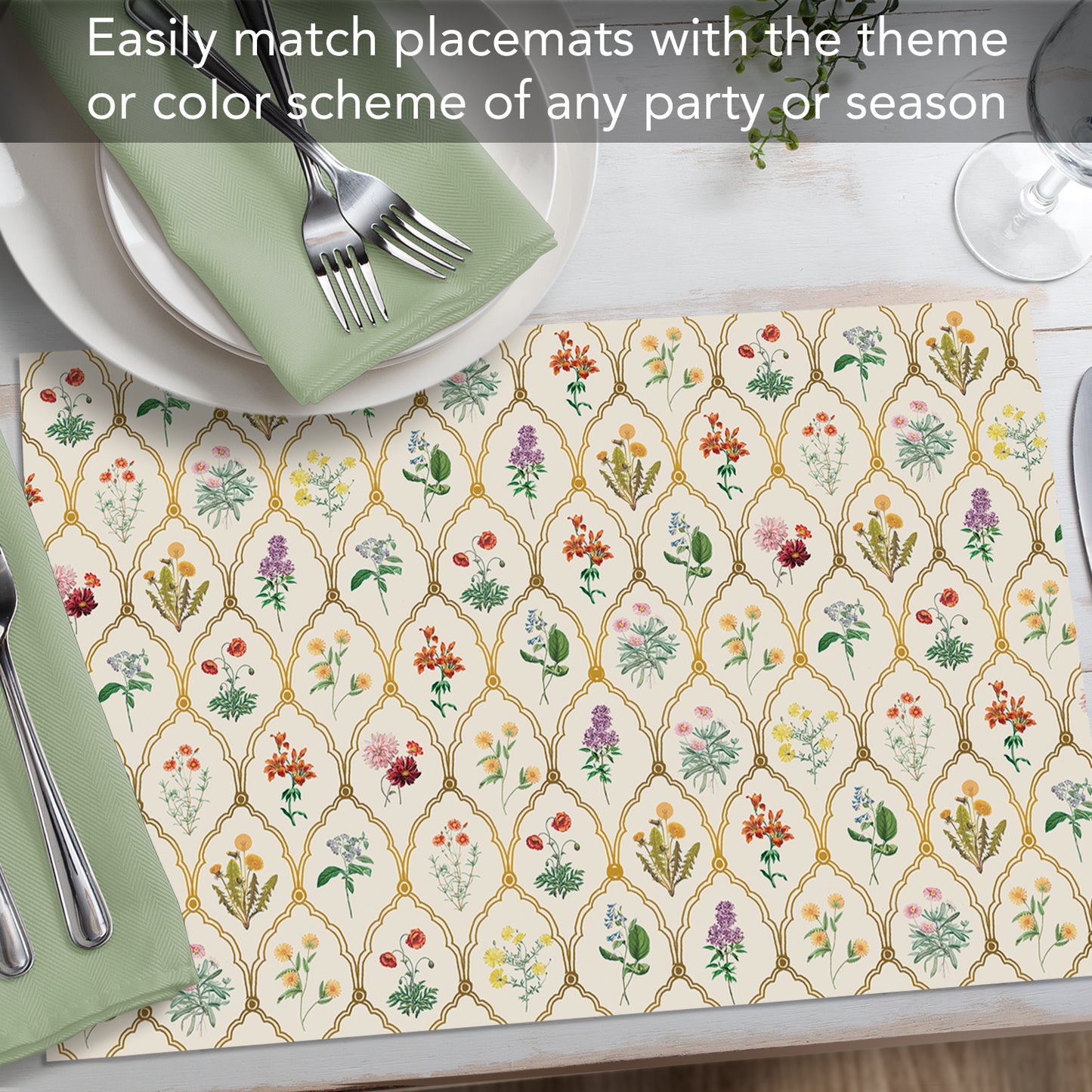 CounterArt Wildflowers 24 Premium Paper Placemats in Resealable Storage Bag Made in The USA 17" x 11"